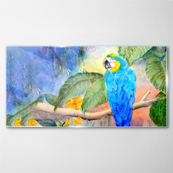 Tropical parrot in watercolor Wall art on glass