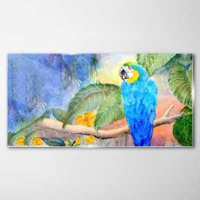 Tropical parrot in watercolor Wall art on glass