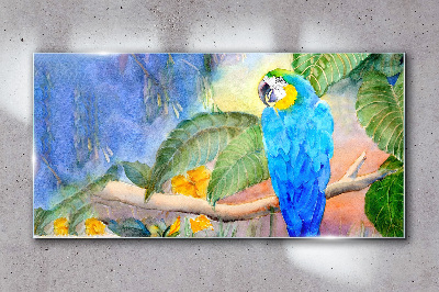 Tropical parrot in watercolor Wall art on glass
