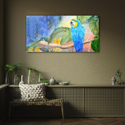 Tropical parrot in watercolor Wall art on glass