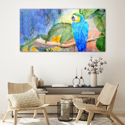 Tropical parrot in watercolor Wall art on glass