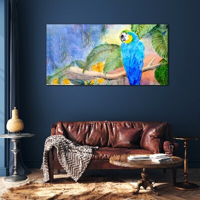 Tropical parrot in watercolor Wall art on glass