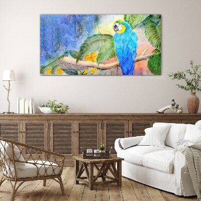Tropical parrot in watercolor Wall art on glass