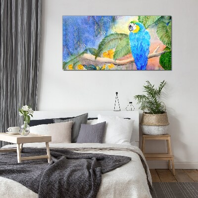 Tropical parrot in watercolor Wall art on glass