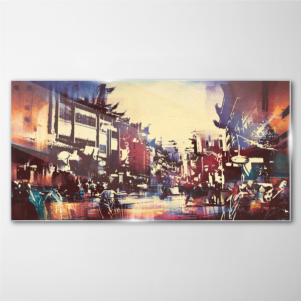 Streetscape in night colors Wall art on glass