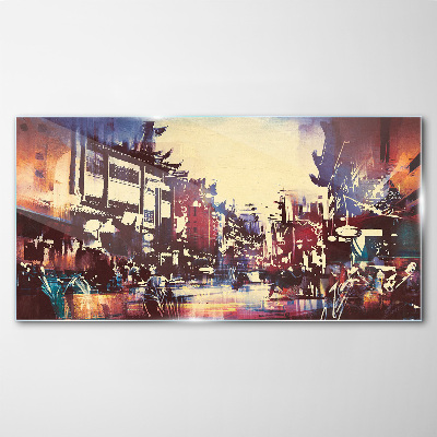Streetscape in night colors Wall art on glass