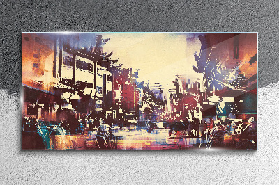 Streetscape in night colors Wall art on glass