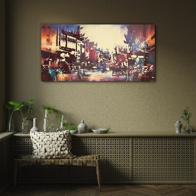 Streetscape in night colors Wall art on glass
