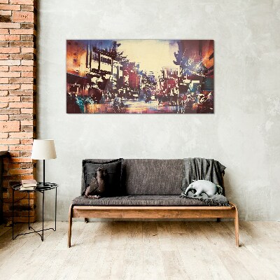 Streetscape in night colors Wall art on glass