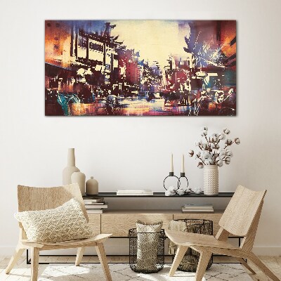 Streetscape in night colors Wall art on glass