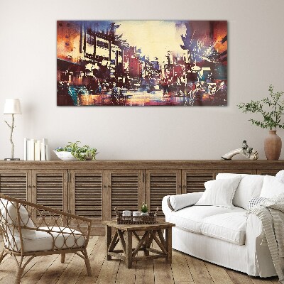Streetscape in night colors Wall art on glass
