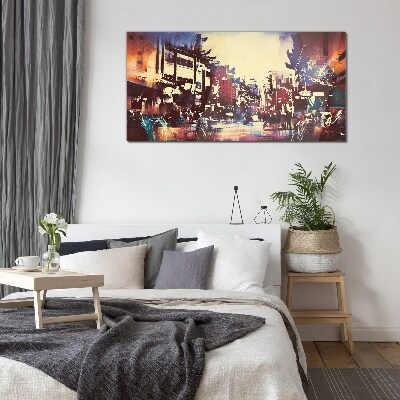 Streetscape in night colors Wall art on glass