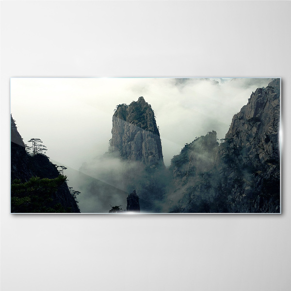 Misty mountain landscape Wall art on glass
