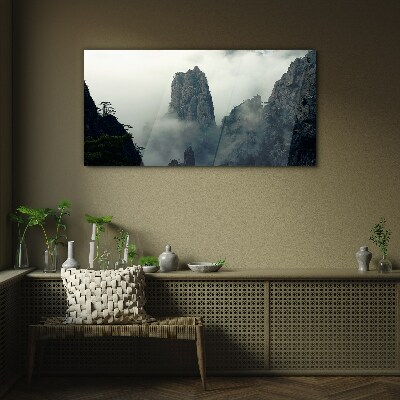Fog up the tree clouds Glass Wall Art