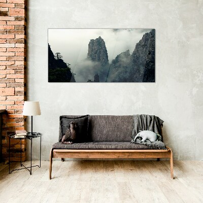 Misty mountain landscape Wall art on glass