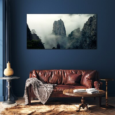 Misty mountain landscape Wall art on glass