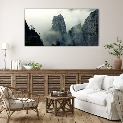 Misty mountain landscape Wall art on glass