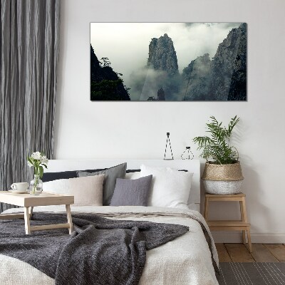 Misty mountain landscape Wall art on glass