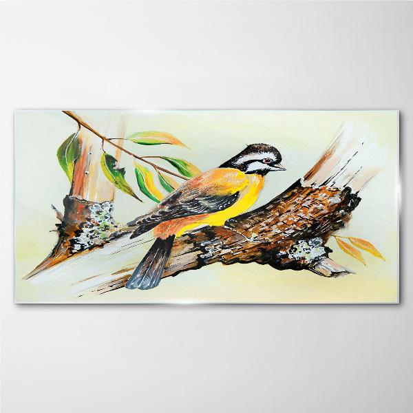 Branch leaves animal bird Glass Wall Art