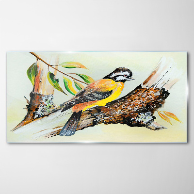 Branch leaves animal bird Glass Wall Art