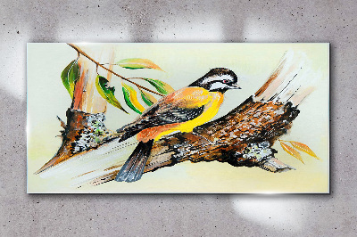 Bird on a branch Glass art print