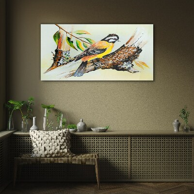Bird on a branch Glass art print