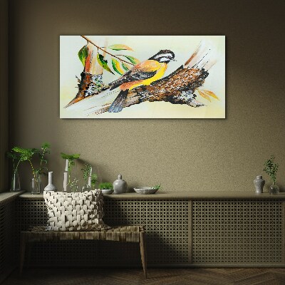 Branch leaves animal bird Glass Wall Art