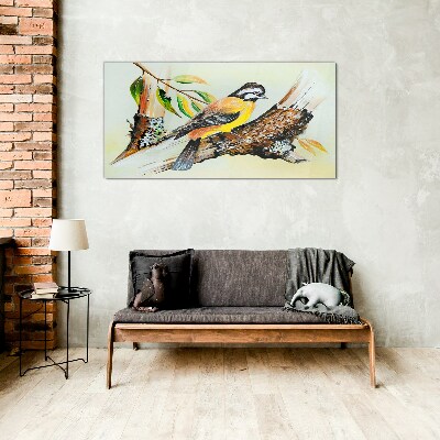 Branch leaves animal bird Glass Wall Art