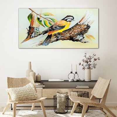 Branch leaves animal bird Glass Wall Art