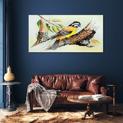 Branch leaves animal bird Glass Wall Art