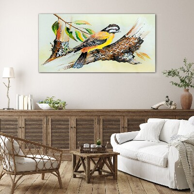 Branch leaves animal bird Glass Wall Art