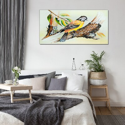 Branch leaves animal bird Glass Wall Art