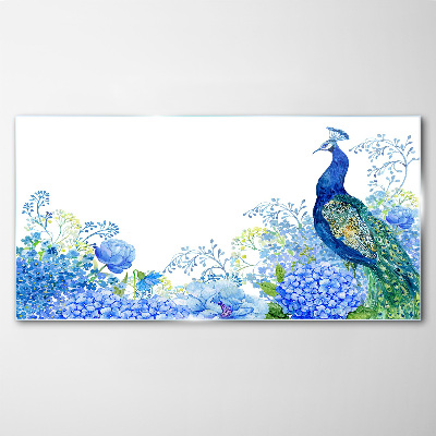 Flowers bird peacock Glass Wall Art