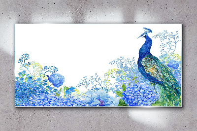 Flowers bird peacock Glass Wall Art