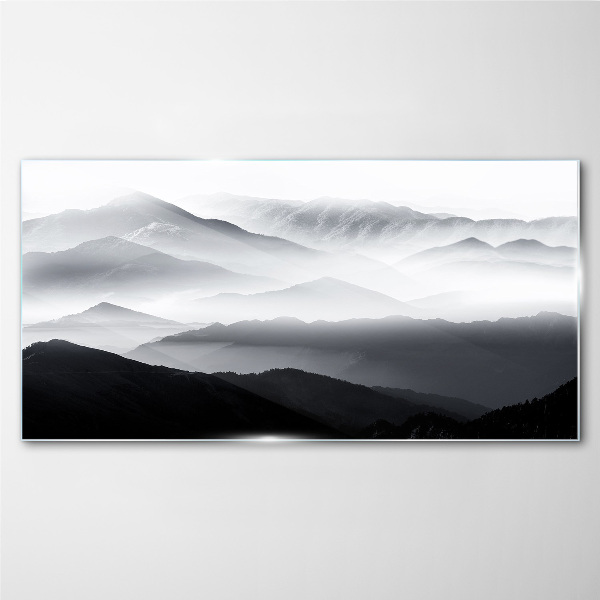 Misty mountain panorama Wall art on glass