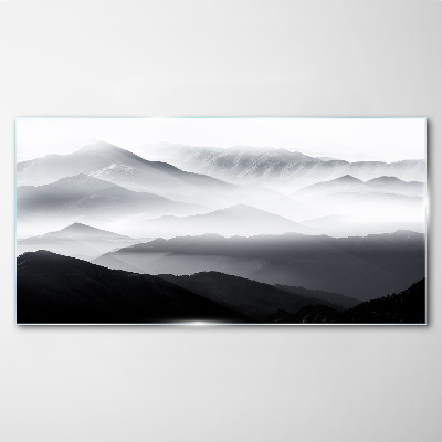 Misty mountain panorama Wall art on glass