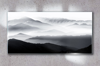 Misty mountain panorama Wall art on glass
