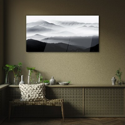 Misty mountain panorama Wall art on glass