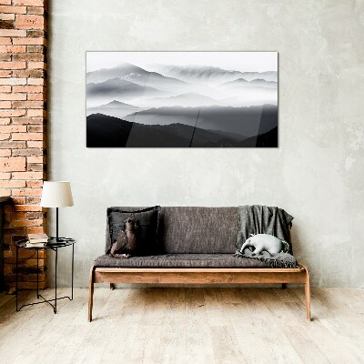 Misty mountain panorama Wall art on glass