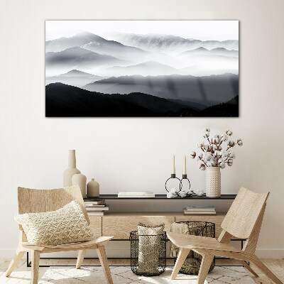 Misty mountain panorama Wall art on glass