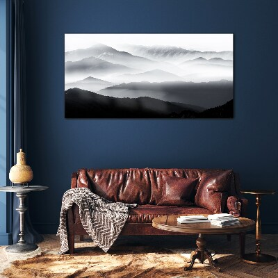 Misty mountain panorama Wall art on glass