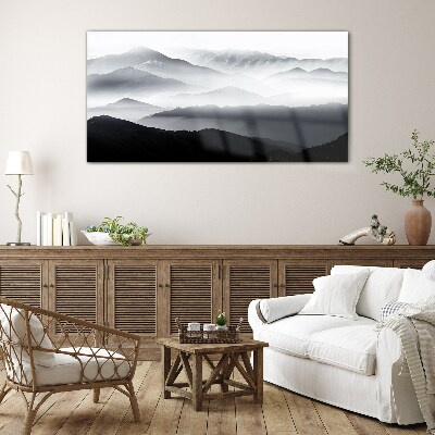 Misty mountain panorama Wall art on glass