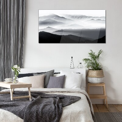 Misty mountain panorama Wall art on glass