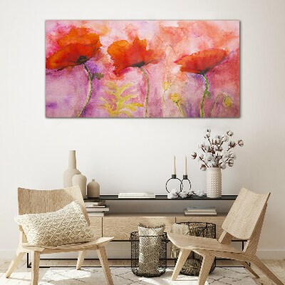 Red poppies flowers Glass Wall Art