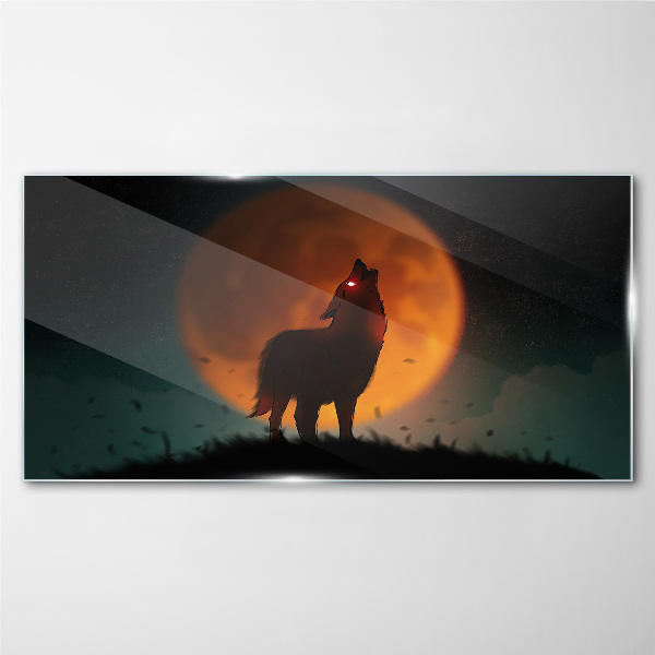 Wolf under the Moon Wall art on glass