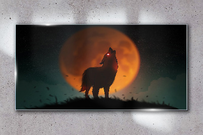 Wolf under the Moon Wall art on glass