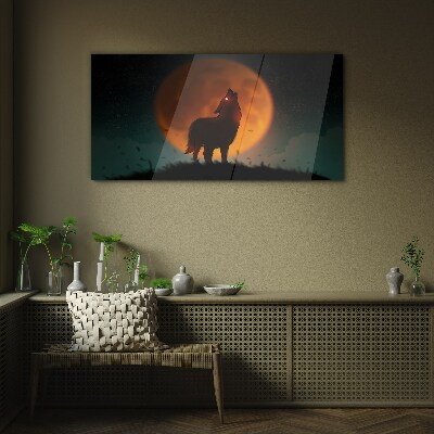 Wolf under the Moon Wall art on glass
