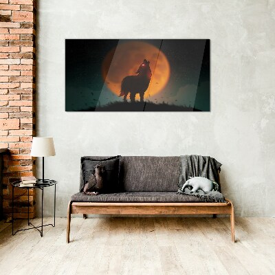 Wolf under the Moon Wall art on glass