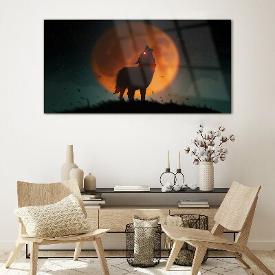 Wolf under the Moon Wall art on glass