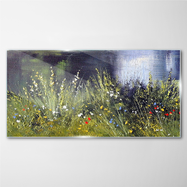 Flower meadow in the light Glass art print